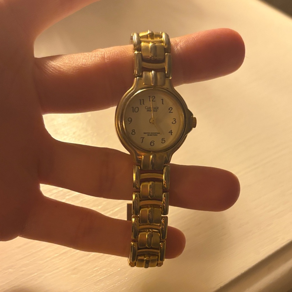 Carriage Two Tone Watch with White Dial
